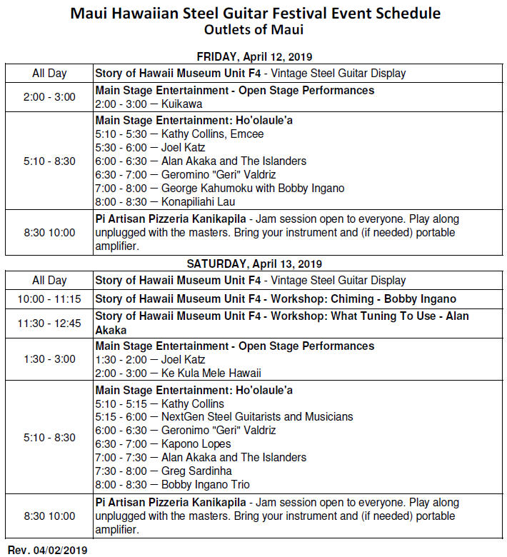 2019 Event Schedule - Outlets of Maui